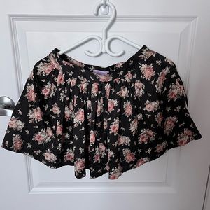 Black floral print chiffon short skirt